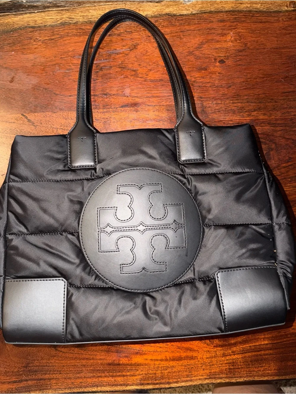 Tory Burch Black Quilted Logo Tote
